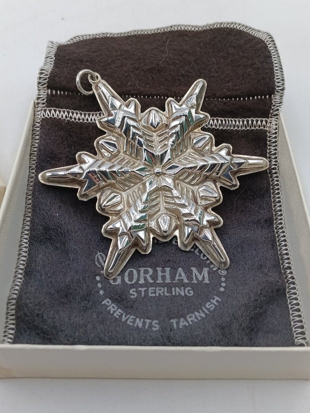 Vintage 1972 Gorham Sterling Silver Christmas Snowflake Tree Ornament Pouch& Box